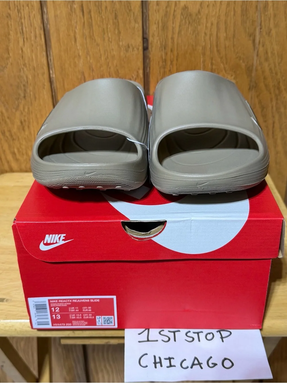 Nike ReactX Rejuven8 Slides Khaki Beige Sandals HV4479-200 Mens Size 12 NEW